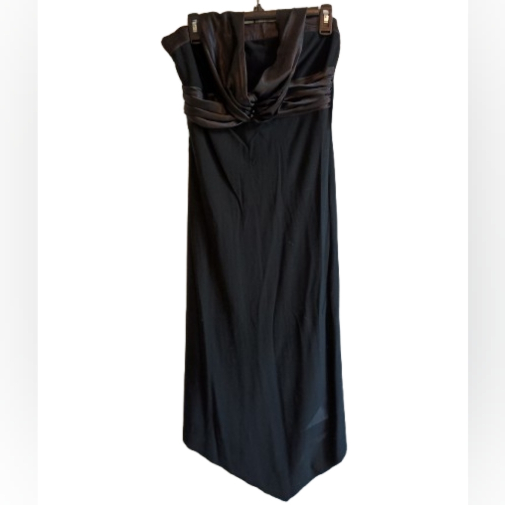 Alyn Paige Black Halter Neck Dress Size M Satin Trim 42" Long Cocktail Formal